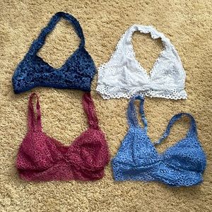 4 bralettes, top 2 are from American Eagle, bottom two are from Charlotte Russe